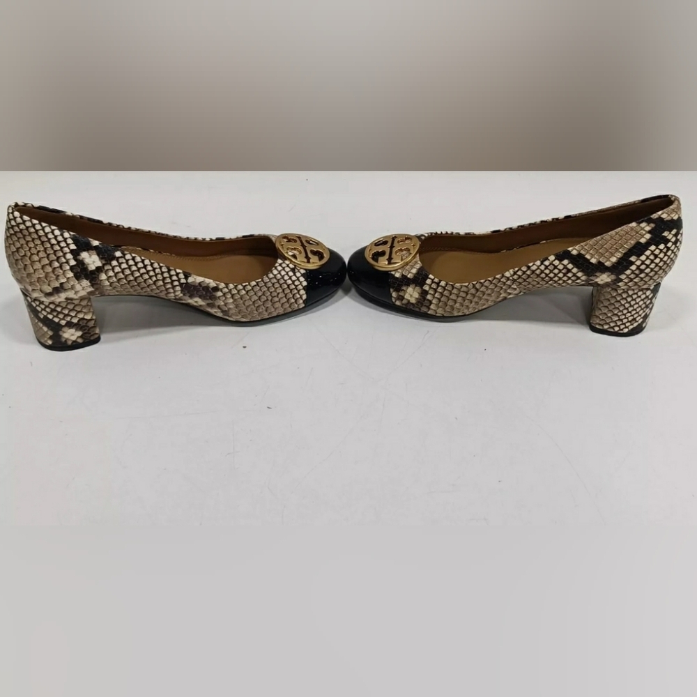 Tory Burch Like New Python Embossed Cap Toe Block… - image 2